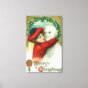 Lienzo Una Feliz Navidad Abrazando la escena de Snowman
