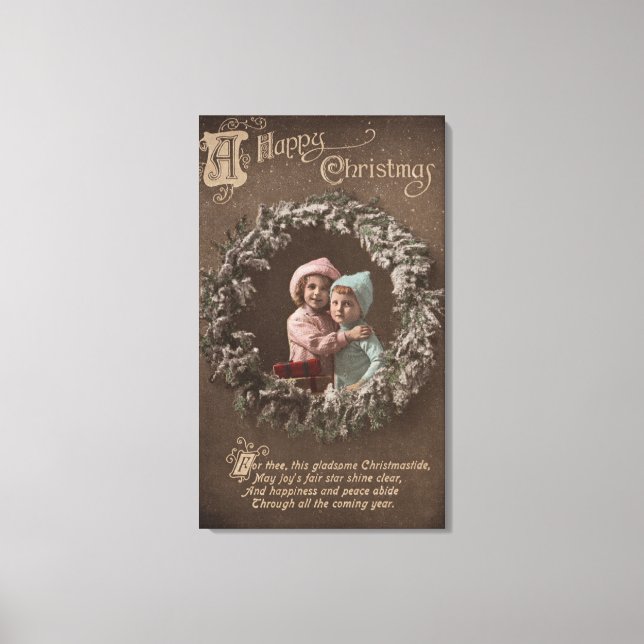 Lienzo Una feliz Navidad, niños pequeños abrazando (Anverso)