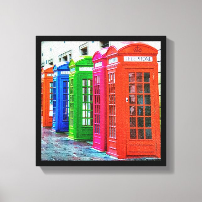 Lienzo Una fila de cajas telefónicas de colores vivos (Anverso)