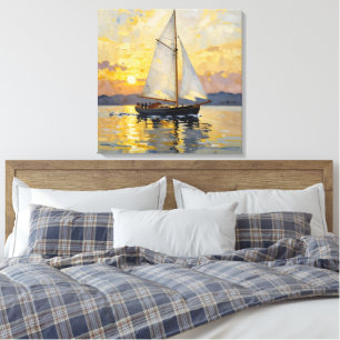 Lienzo Una ilustración en impasto de un velero al atardec