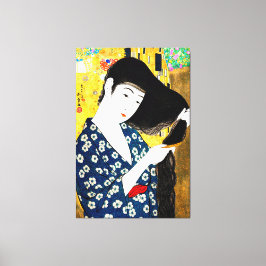 Lienzo Una japonesa oriental vintage que se peina el pelo