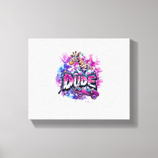 Lienzo Una jirafa que lleva pijama y anda en monopatín  (Anverso)