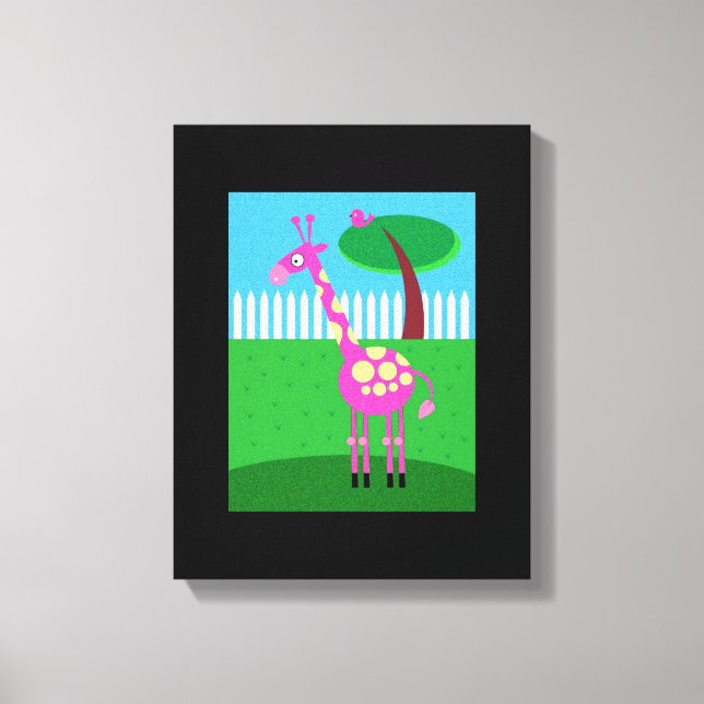 Lienzo Una jirafa rosa vive en mi patio trasero envuelto  (Anverso)