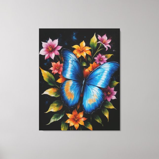 Lienzo una mariposa azul sobre una flor (Anverso)