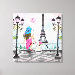 Lienzo Una Mujer En París Imprime Pintura De La Torre Eif
