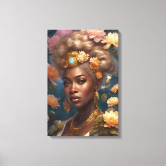 Lienzo Una mujer negra espléndida en un jardín de flores