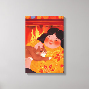 Lienzo Una mujer y su gato