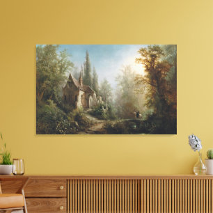 Lienzo Una noche iluminada por la luna sobre una capilla 