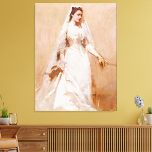 Lienzo Una novia con vestido de novia blanco, pintura fam
