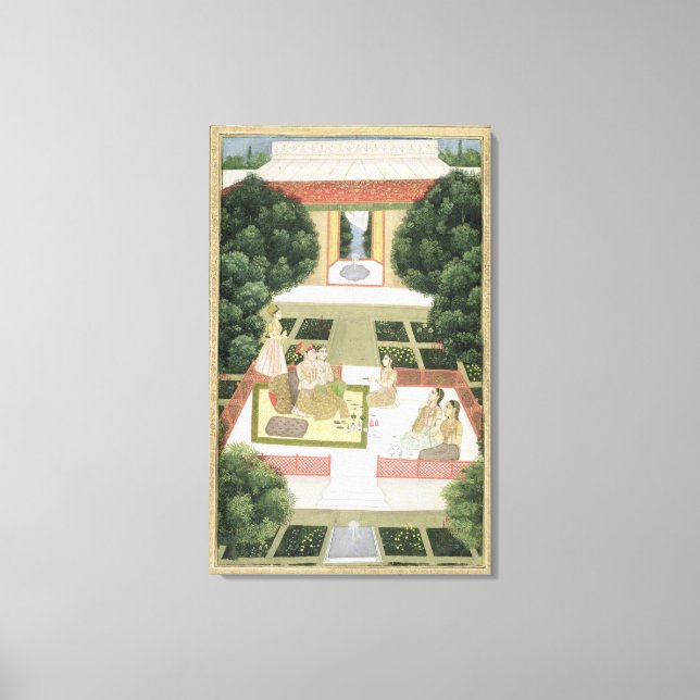 Lienzo Una pareja en un jardín escuchando música con muje (Anverso)