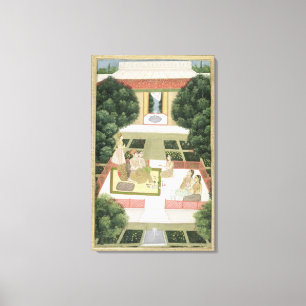 Lienzo Una pareja en un jardín escuchando música con muje