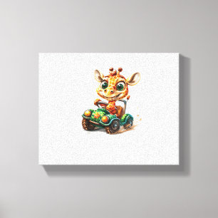Lienzo Una Pequeña Girafa Conduciendo Un Auto En La Carre