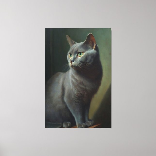 Lienzo Una pintura al óleo de época de un gato azul ruso (Anverso)
