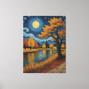 Lienzo una pintura de un árbol al lado de un río
