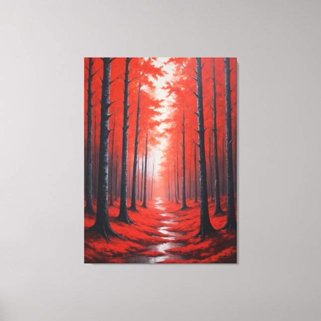 Lienzo una pintura de un bosque de árboles rojos (Anverso)
