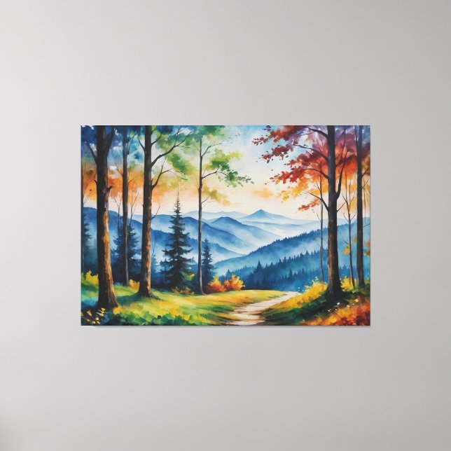 Lienzo una pintura de un camino en un bosque (Anverso)