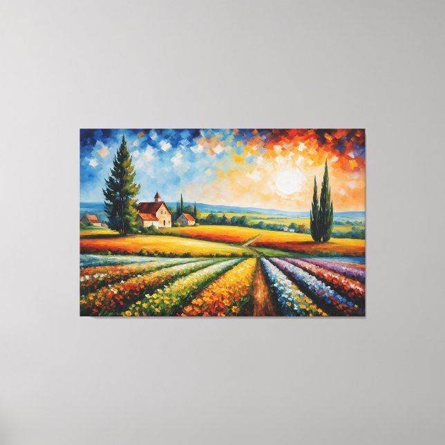 Lienzo una pintura de un campo de flores arco iris (Anverso)