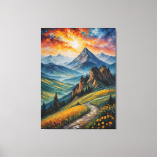 Lienzo una pintura de un paisaje montañoso
