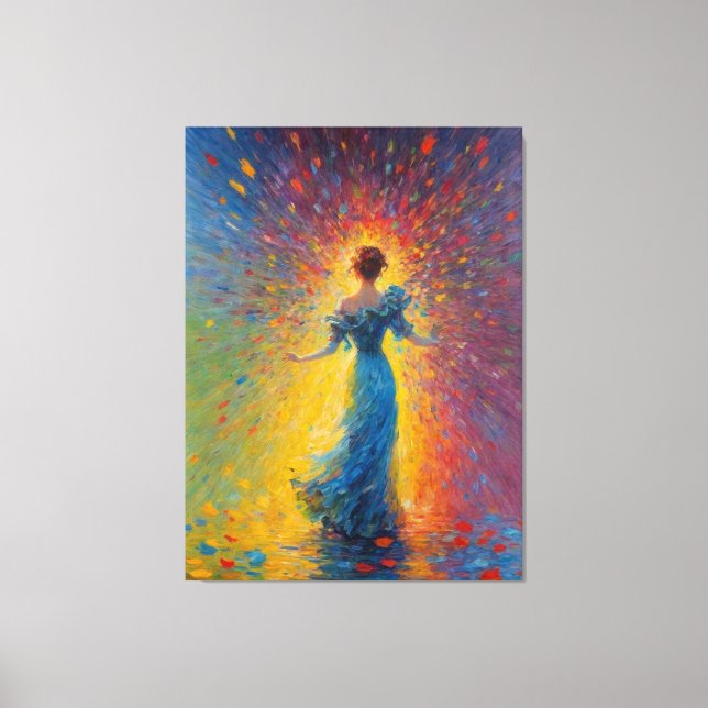 Lienzo una pintura de una mujer con un vestido azul (Anverso)