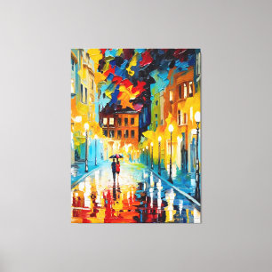 Lienzo una pintura de una pareja caminando por una calle