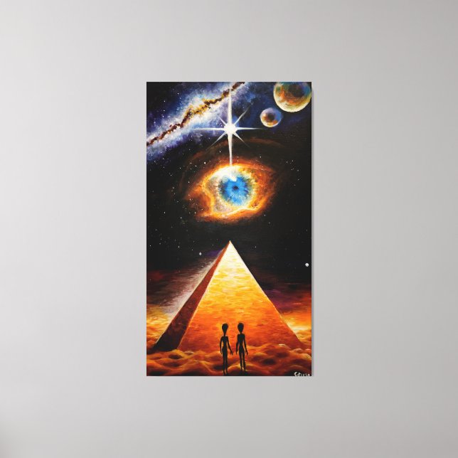 Lienzo Una pirámide bajo el ojo cósmico de dios poster (Anverso)