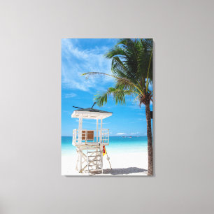Lienzo Una playa blanca del poste el   del salvavidas,