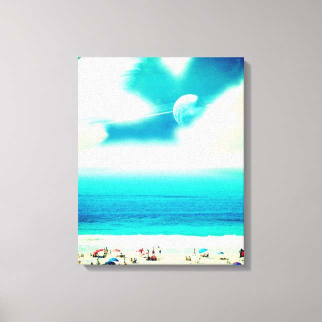Lienzo Una playa oceánica abstracta y unos planetas espac (Anverso)