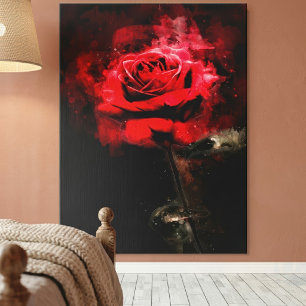 Lienzo Una Rosa Roja Acuarela sobre Fondo Negro