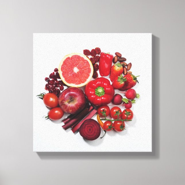 Lienzo Una selección de frutas y verduras rojas. (Anverso)