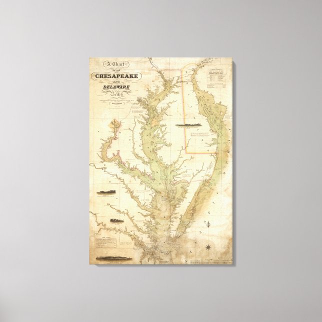 Lienzo Una tabla de las bahías de Chesapeake y Delaware (Anverso)