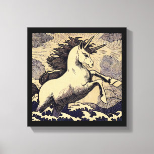 Lienzo Unicornio de Fantasía - Grabado en Madera 1