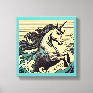 Lienzo Unicornio de Fantasía - Grabado en Madera 3