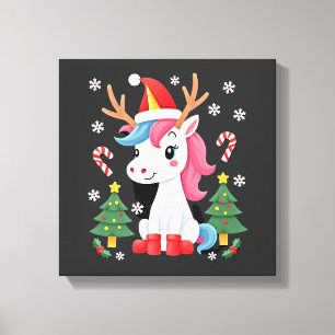 Lienzo Unicornio de Navidad Lindo Mágico Xmas Niñas