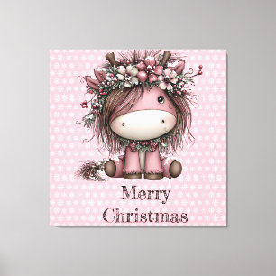 Lienzo Unicornio de Navidad rosa