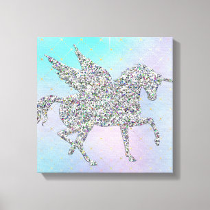 Lienzo Unicornio de plata del purpurina en pastel