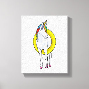 Lienzo Unicornio en natación con anillo de natación