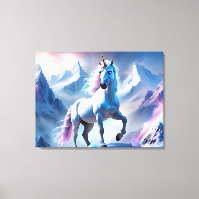 Lienzo Unicornio encantado en un Poster nevado (Anverso)