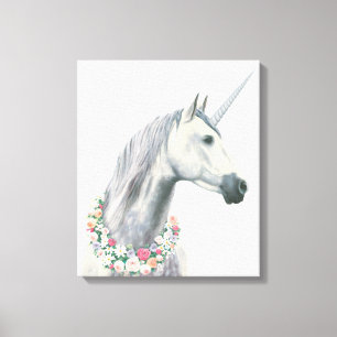 Lienzo Unicornio espiritual con flores alrededor del cuel