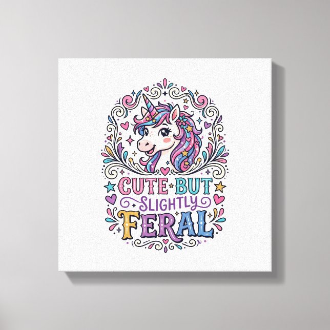 Lienzo Unicornio Lindo pero Ligeramente Feral Fondo Blanc (Anverso)