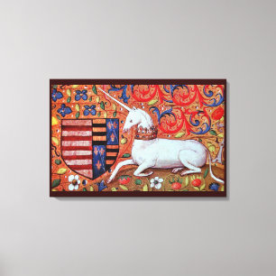 LIENZO UNICORNIO Y FLORES DE FANTASÍA MEDIEVAL, MOTIVOS F