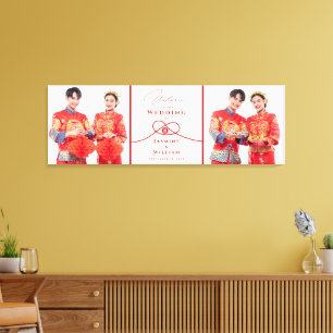 Lienzo Unión de Nudo Rojo Doble Felicidad Boda China