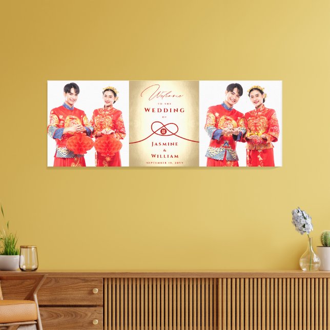 Lienzo Unión de nudos rojos doble felicidad Boda chino (Insitu (Sala de estar))