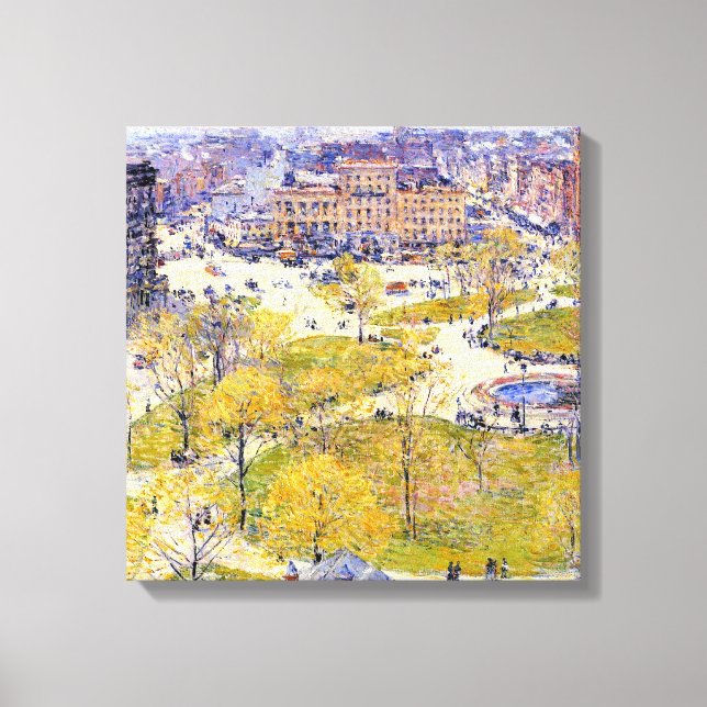 Lienzo Union Square en primavera por Frederick Childe Has (Anverso)