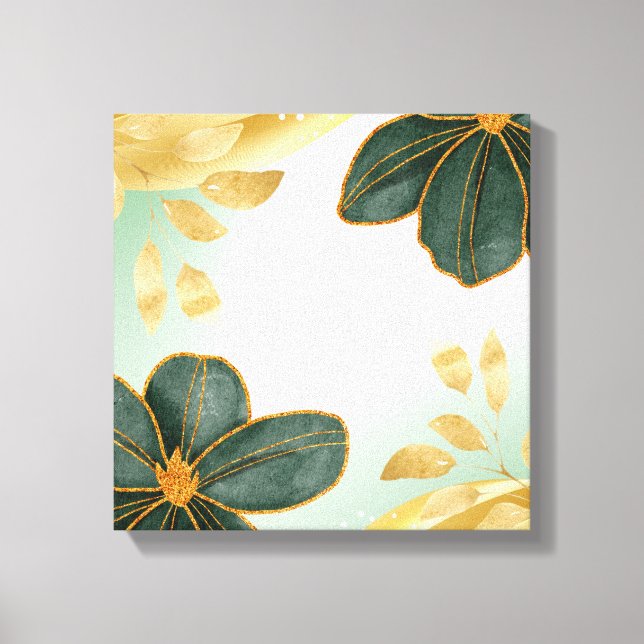 Lienzo Unique Green Floral Wall Art with Gold Accents (Anverso)