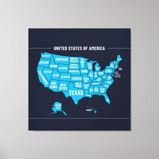 Lienzo United States Map Teal Minimal Design (Anverso)