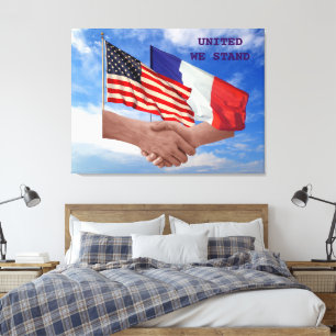 Lienzo United We Stand USA & France Wrapped Canvas