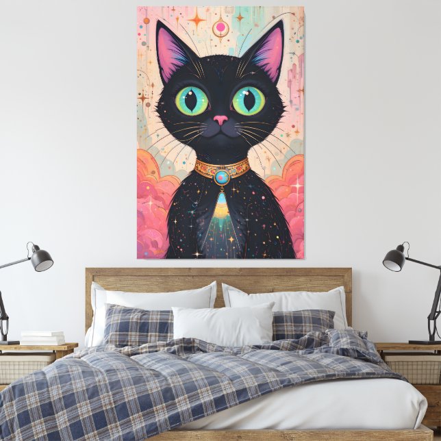 Lienzo Universo de gato negro futurista atómico (Insitu(Dormitorio))
