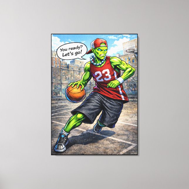 Lienzo Urban Alien Basketball Player - Comic Style Art (Anverso)