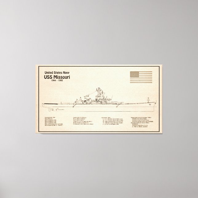 Lienzo USS Missouri - Planes de trazado de buques SD (Anverso)