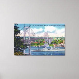 Lienzo USS Portland que pasa debajo del puente de San